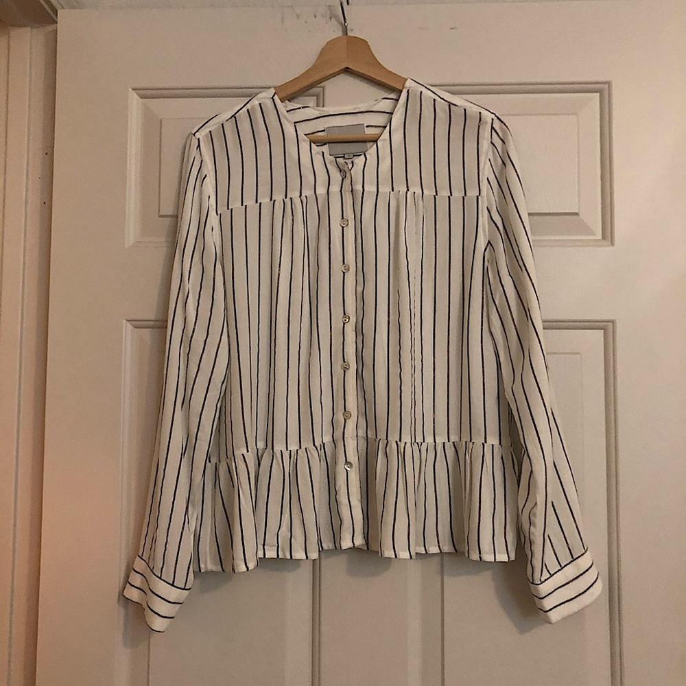 Rails Button Down Striped Peplum Blouse Size L - image 2